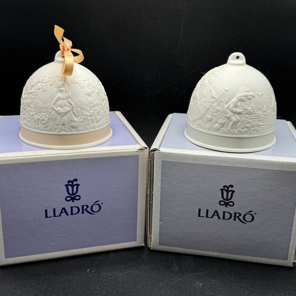 Lladro Collectors Society 1993 1994 Bells Boy Girl Porcelain Bisque Set of 2